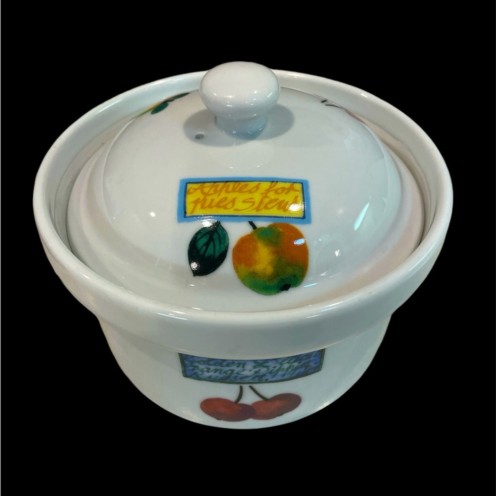 Vintage BIA Ceramic Fruit Themed Casserole Dish with Lid